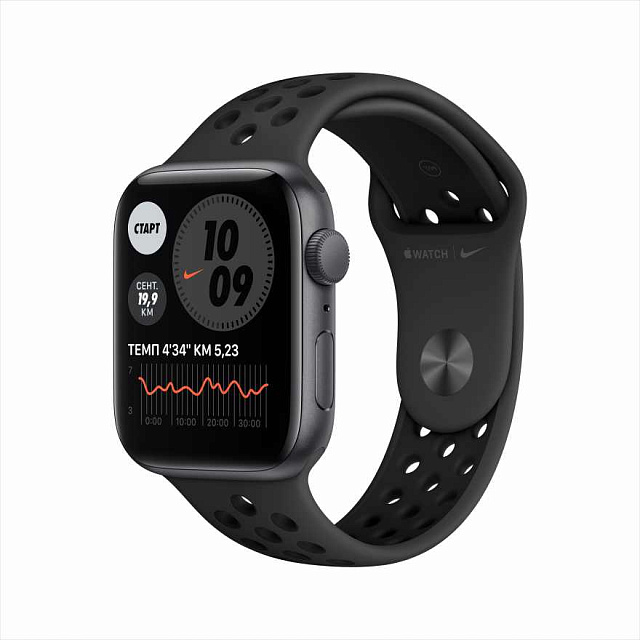 Apple Watch Nike SE, 44 мм, корпус из алюминия цвета «серый космос», спортивный ремешок Nike цвета «